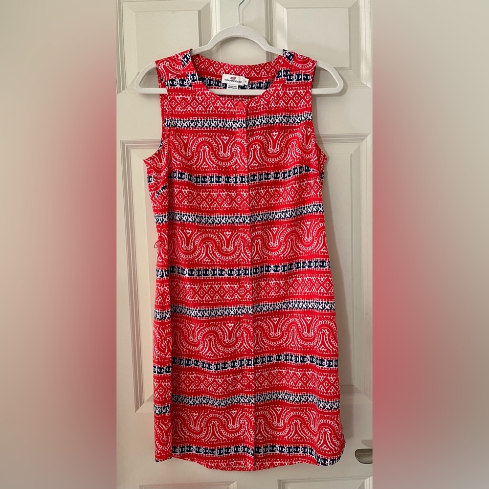 Vineyard Vines 🎯Dress Womens Red/blue Geometric design Sleeveless Shift, size 6
